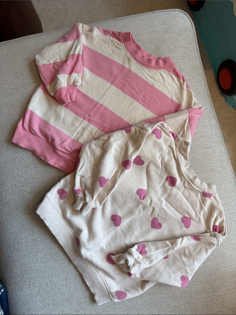 H&M Pink & Cream Striped Crewneck and Heart Print Sweatshirts Set